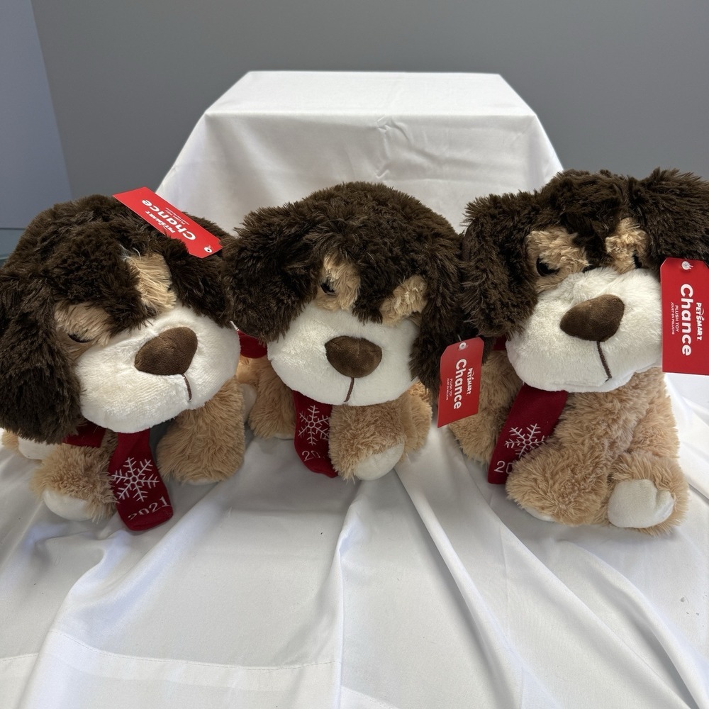 Lot Of 3 Petsmart Dog Plush Toy "2021" Chew Stuffed with Squeaker Chance